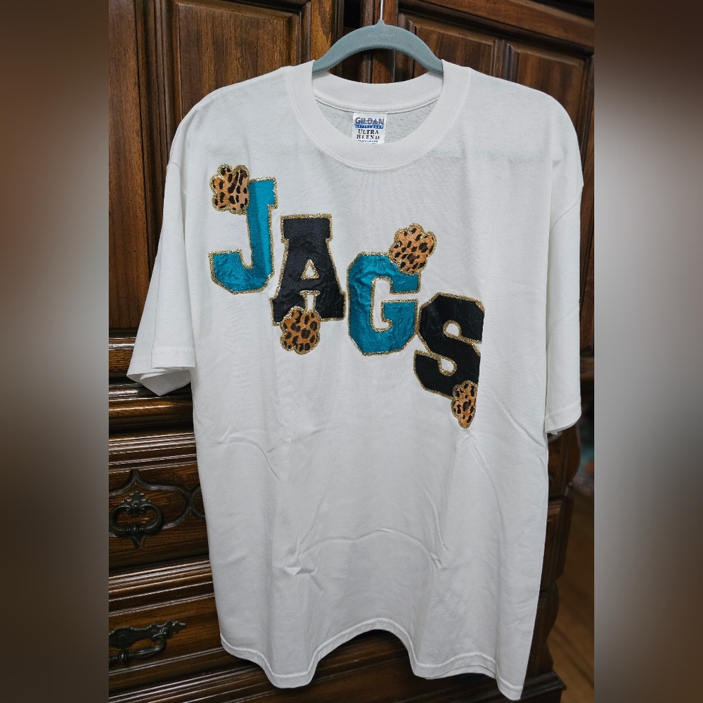 Vintage Ladies Jacksonville Jaguars Football T-Shirt XL White With Teal & Black